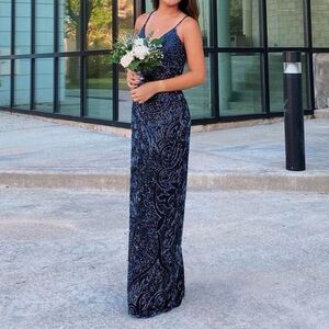 Elegant Beaded Blue Evening Dress